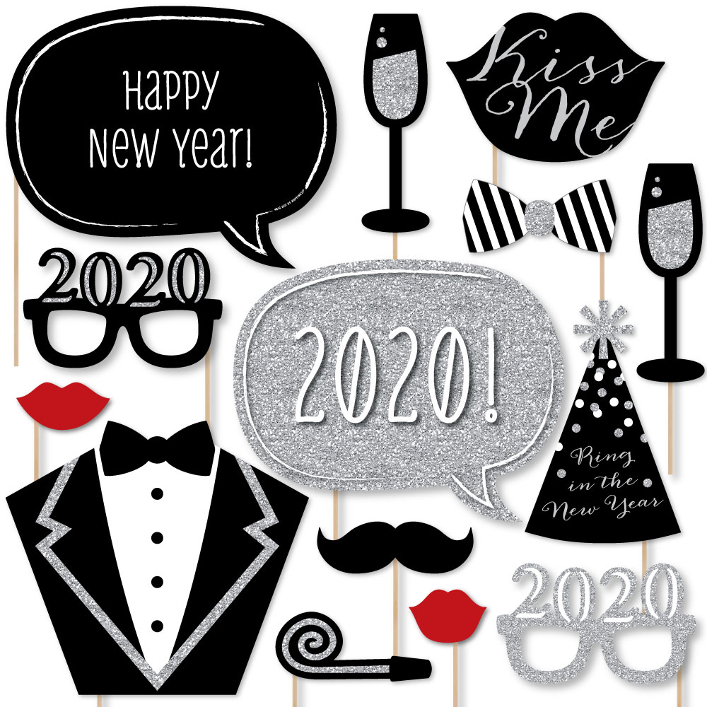 2020 Happy New Year's Photo Booth Props Supplies Masks Decoration Eve Party 